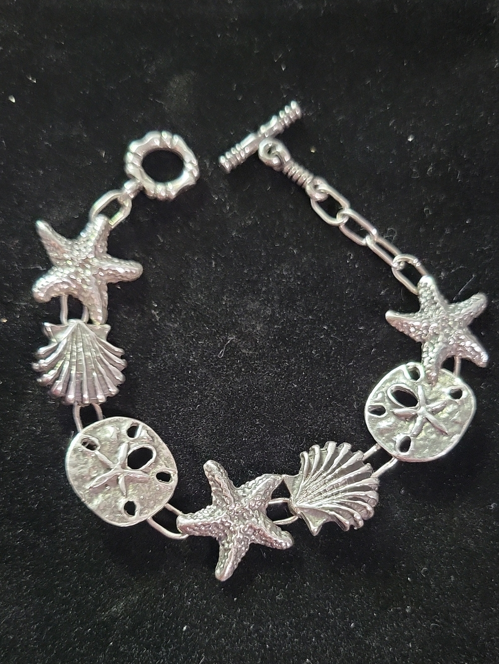 Silver-925 Beach Charm Bracelet with Starfish & Shell Accents